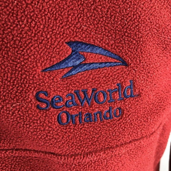 Vintage Shamu SEAWORLD 1/4 Zip Pullover Red Size 14/16 S/M Long Sleeve High Neck - Picture 2 of 11